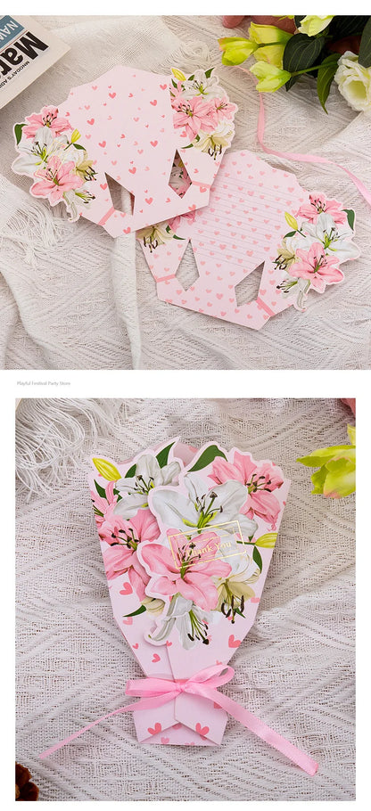 Lovely Greeting Card with 3D Carnation Floral Pop-Up