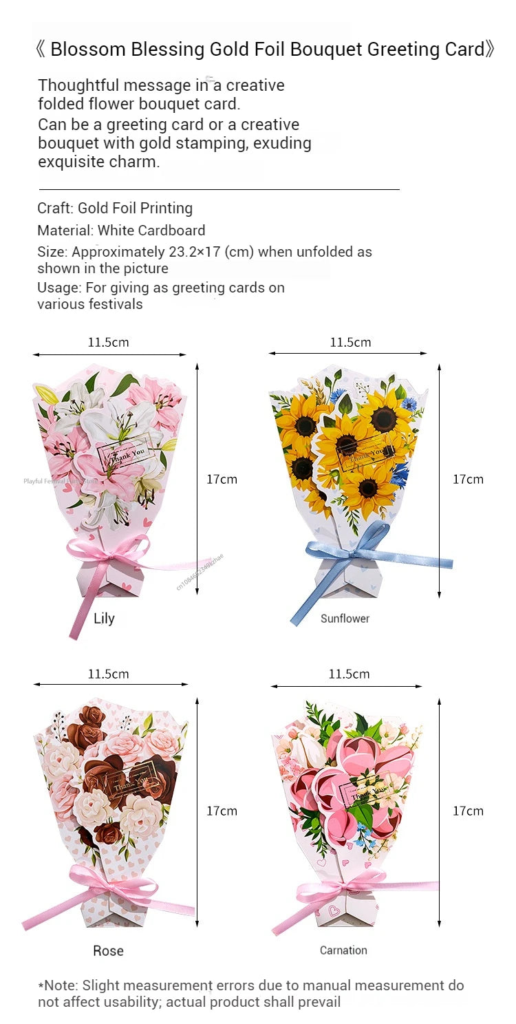 Lovely Greeting Card with 3D Carnation Floral Pop-Up